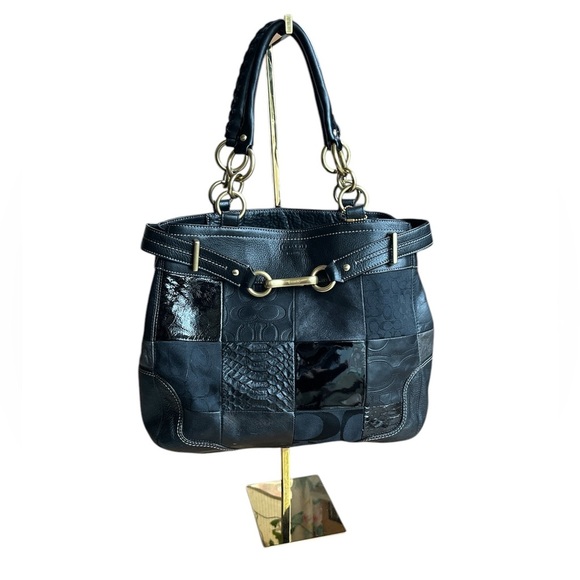 Coach Hamptons Patchwork Carryall Black Leather Gold Hardware Tote - Picture 6 of 17